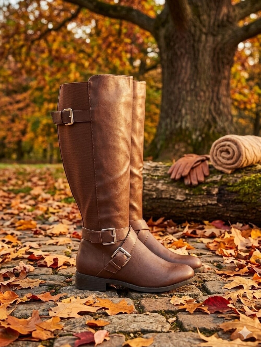 TORRID Brown Faux Leather Side Buckle Knee Riding Boots